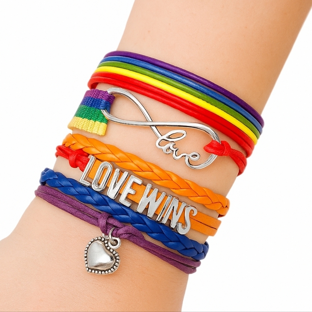 Hand Crafted Rainbow multicolored bracelets Set of 3 LGBTQIA+ Pride Adjustable